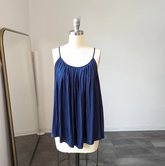 Gap Scoop Neck Satin Loose Fitting Tank Top Navy XS casual preppy summer - Picture 1 of 6